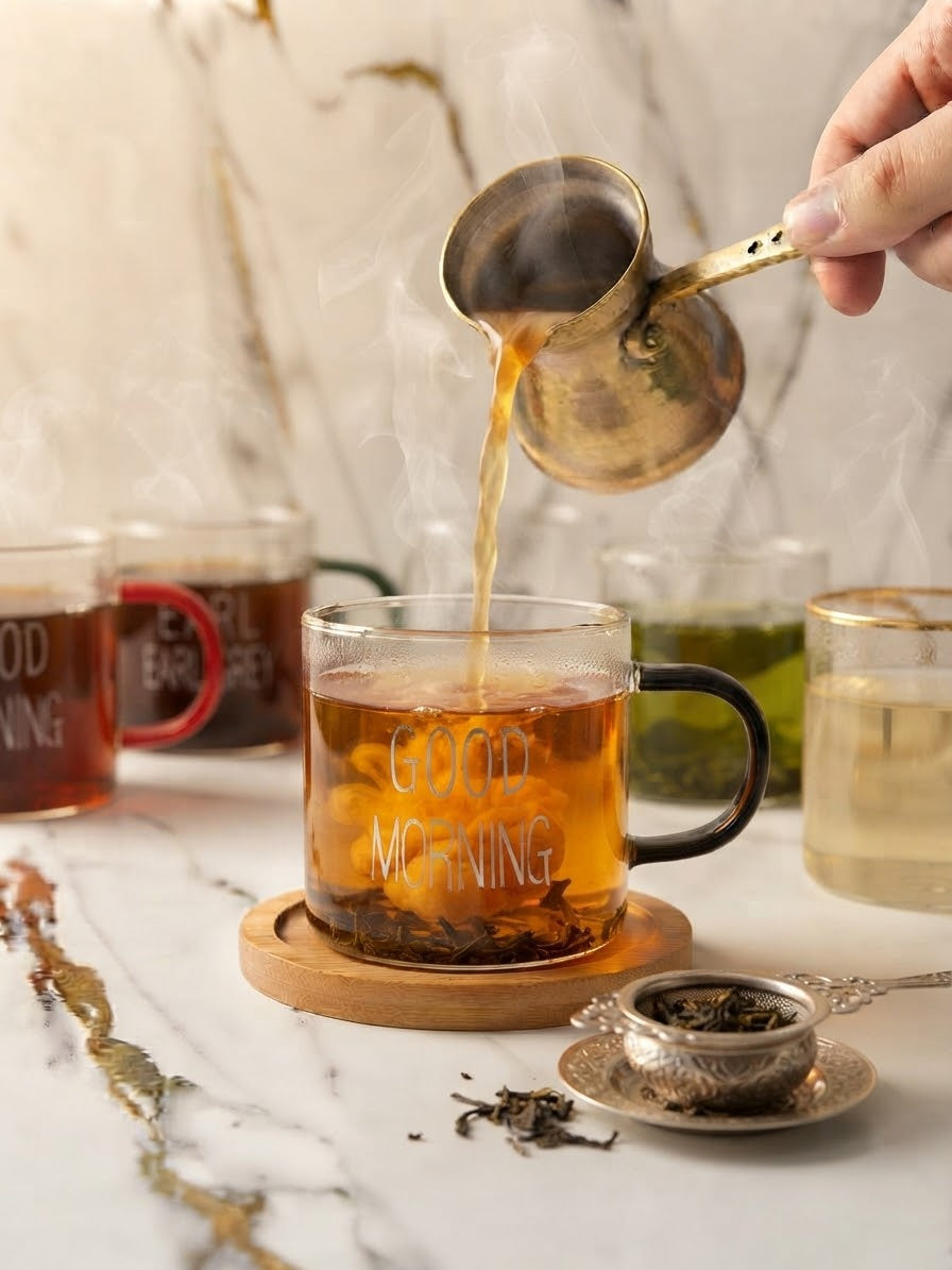 كوب Good Morning الزجاجي مع الشاي