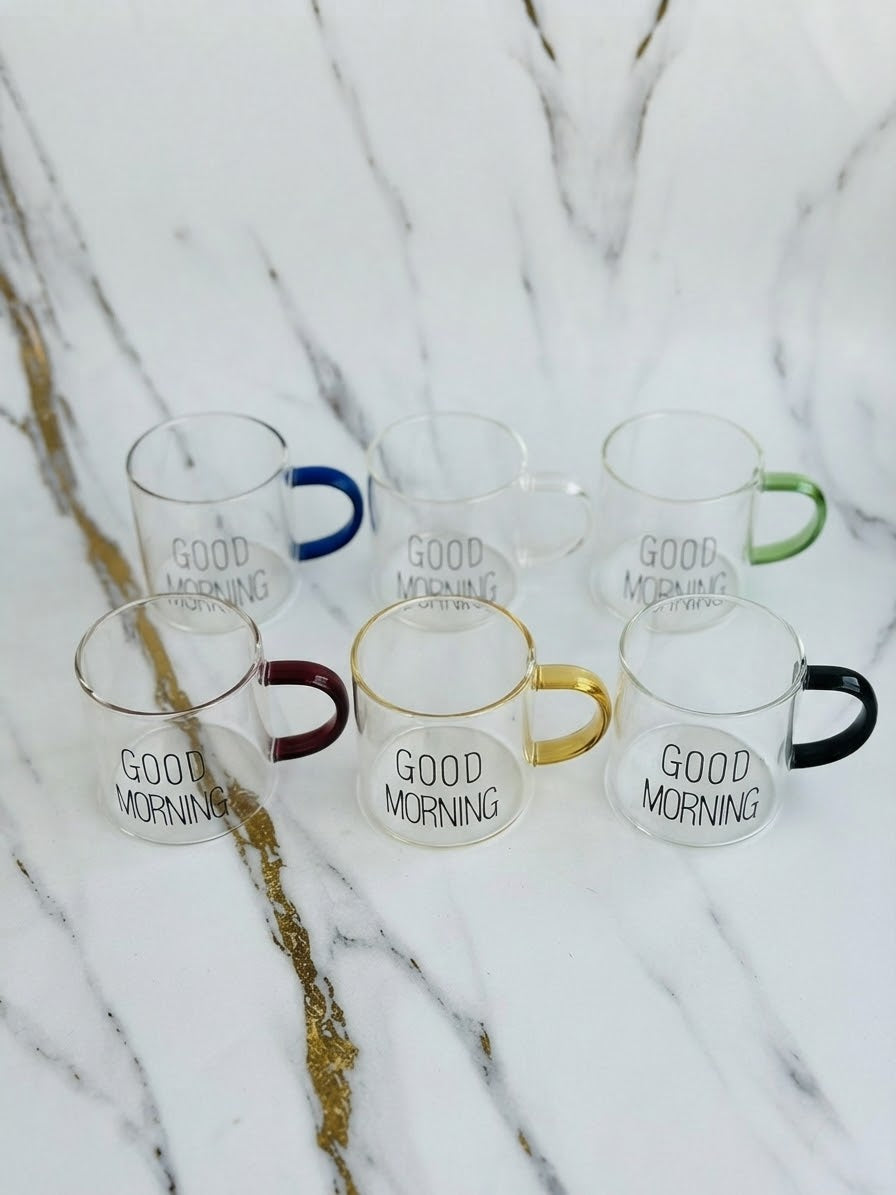 كوب Good Morning الزجاجي - 6 ألوان مختلفة